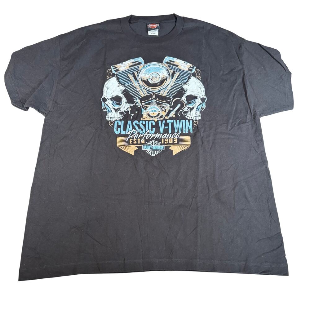 Harley Davidson mens black T shirt Classic V Twin motor skulls. Size XL. biker